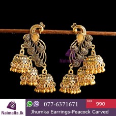 Indian Jhumka Earrings-Peacock Caved
