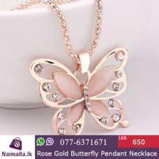 Women Rose Gold Opal Butterfly Charm Pendant Long Chain Necklace
