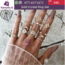 Geometric Crystal Thirteen Rings Set Gold